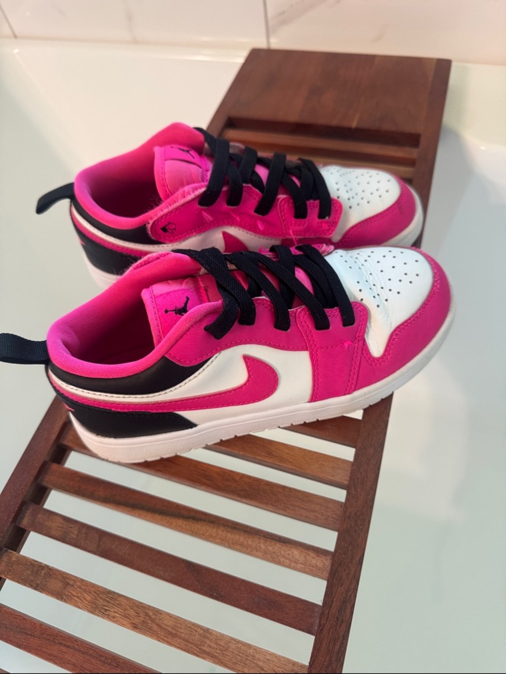 Kids Pink and White Low-Top Nike Sneakers - Youth Shoes